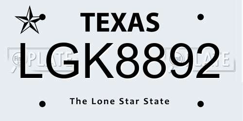 LGK8892 Texas License Plate