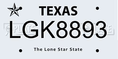 LGK8893 Texas License Plate
