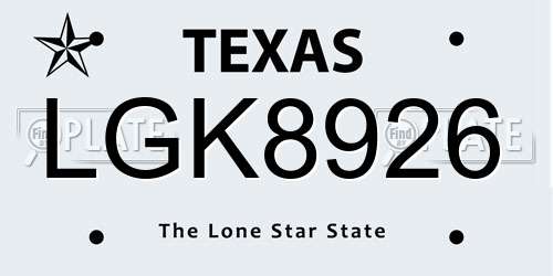 LGK8926 Texas License Plate