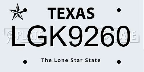 LGK9260 Texas License Plate