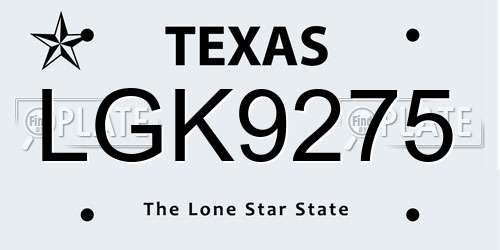 LGK9275 Texas License Plate