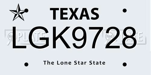 LGK9728 Texas License Plate