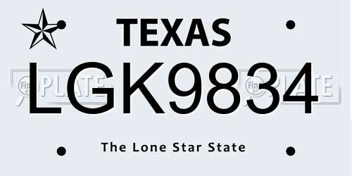 LGK9834 Texas License Plate