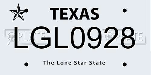 LGL0928 Texas License Plate