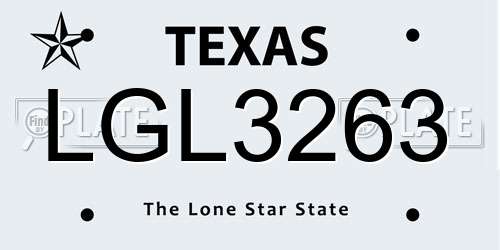 LGL3263 Texas License Plate