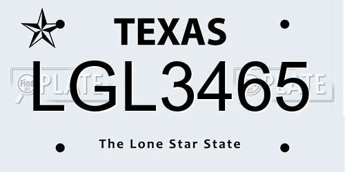 LGL3465 Texas License Plate