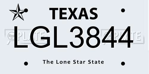 LGL3844 Texas License Plate