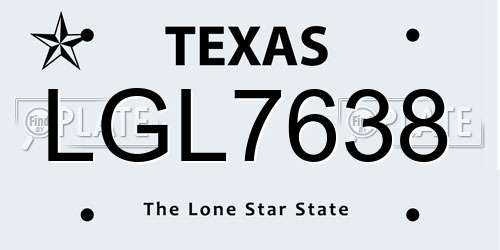 LGL7638 Texas License Plate