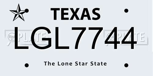 LGL7744 Texas License Plate