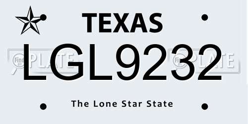 LGL9232 Texas License Plate