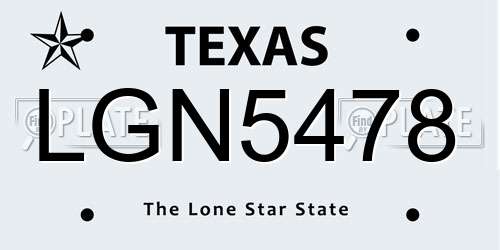 LGN5478 Texas License Plate