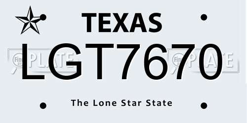 LGT7670 Texas License Plate