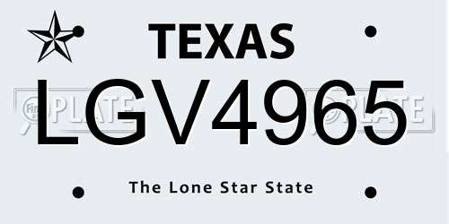 LGV4965 Texas License Plate