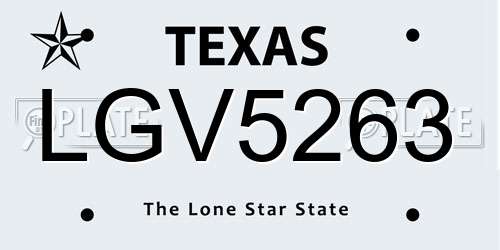 LGV5263 Texas License Plate