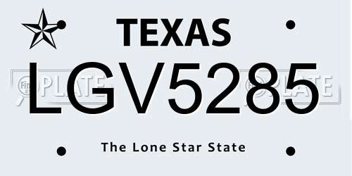 LGV5285 Texas License Plate