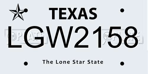LGW2158 Texas License Plate