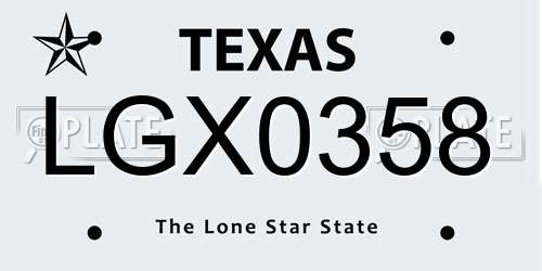 LGX0358 Texas License Plate