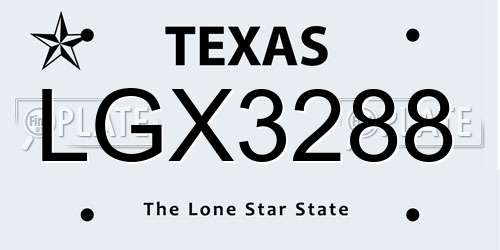LGX3288 Texas License Plate