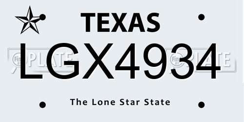 LGX4934 Texas License Plate
