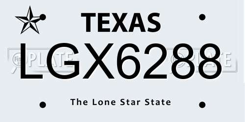 LGX6288 Texas License Plate