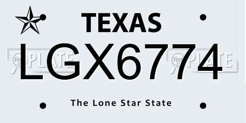 LGX6774 Texas License Plate