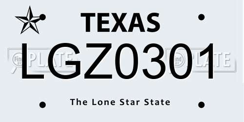 LGZ0301 Texas License Plate