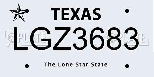 LGZ3683 Texas License Plate