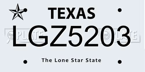 LGZ5203 Texas License Plate