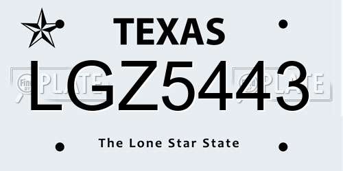 LGZ5443 Texas License Plate