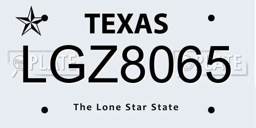 LGZ8065 Texas License Plate