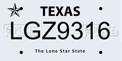 LGZ9316 Texas License Plate