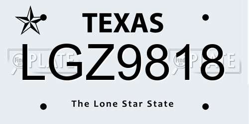 LGZ9818 Texas License Plate