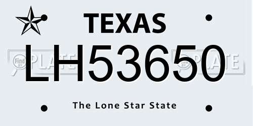 LH53650 Texas License Plate