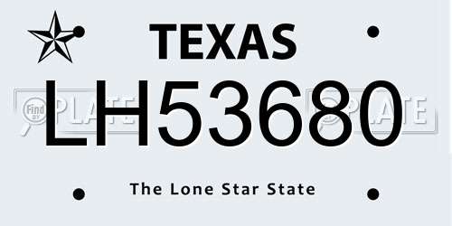 LH53680 Texas License Plate