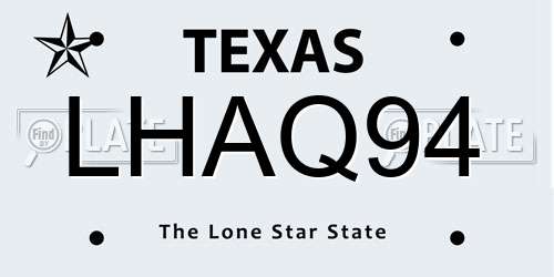 LHAQ94 Texas License Plate