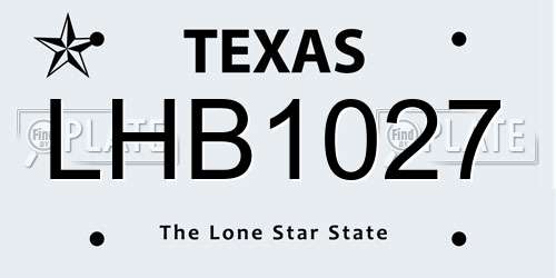 LHB1027 Texas License Plate