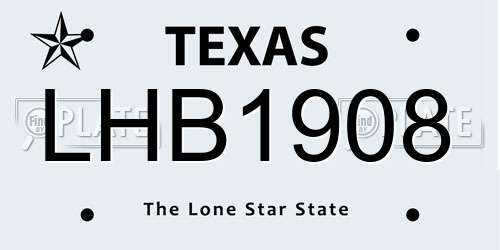 LHB1908 Texas License Plate