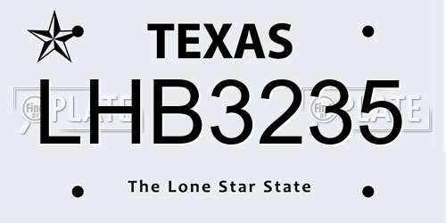 LHB3235 Texas License Plate