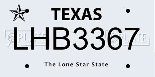 LHB3367 Texas License Plate