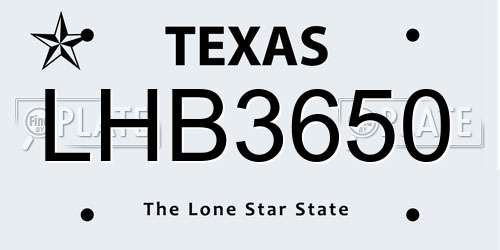 LHB3650 Texas License Plate
