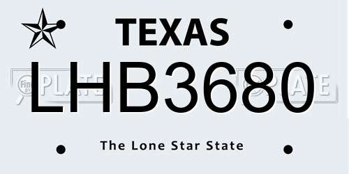LHB3680 Texas License Plate