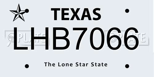 LHB7066 Texas License Plate