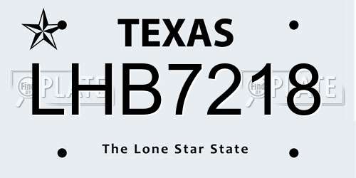 LHB7218 Texas License Plate