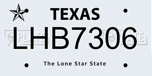 LHB7306 Texas License Plate