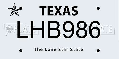 LHB986 Texas License Plate