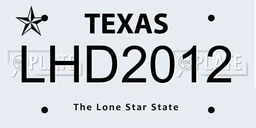 LHD2012 Texas License Plate