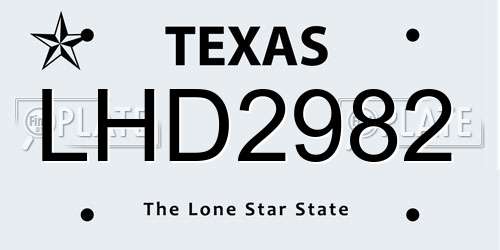 LHD2982 Texas License Plate