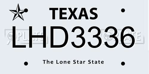 LHD3336 Texas License Plate