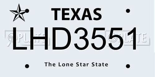 LHD3551 Texas License Plate