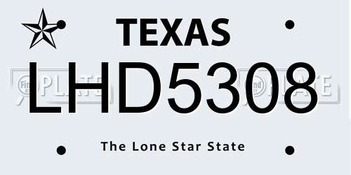 LHD5308 Texas License Plate